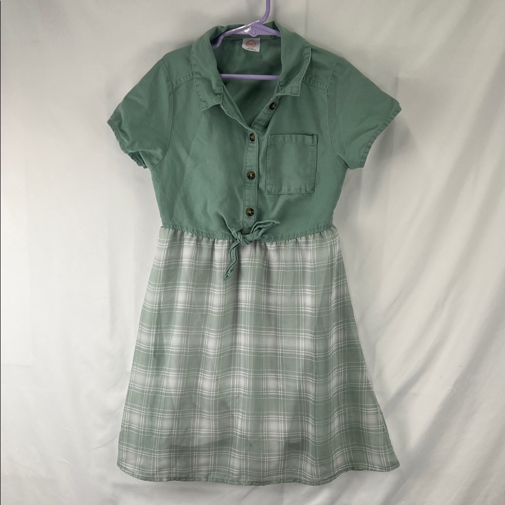 Wonder Nation - Girls Dress - Size 7/8 - Medium - Sage - Plaid - Tie Front